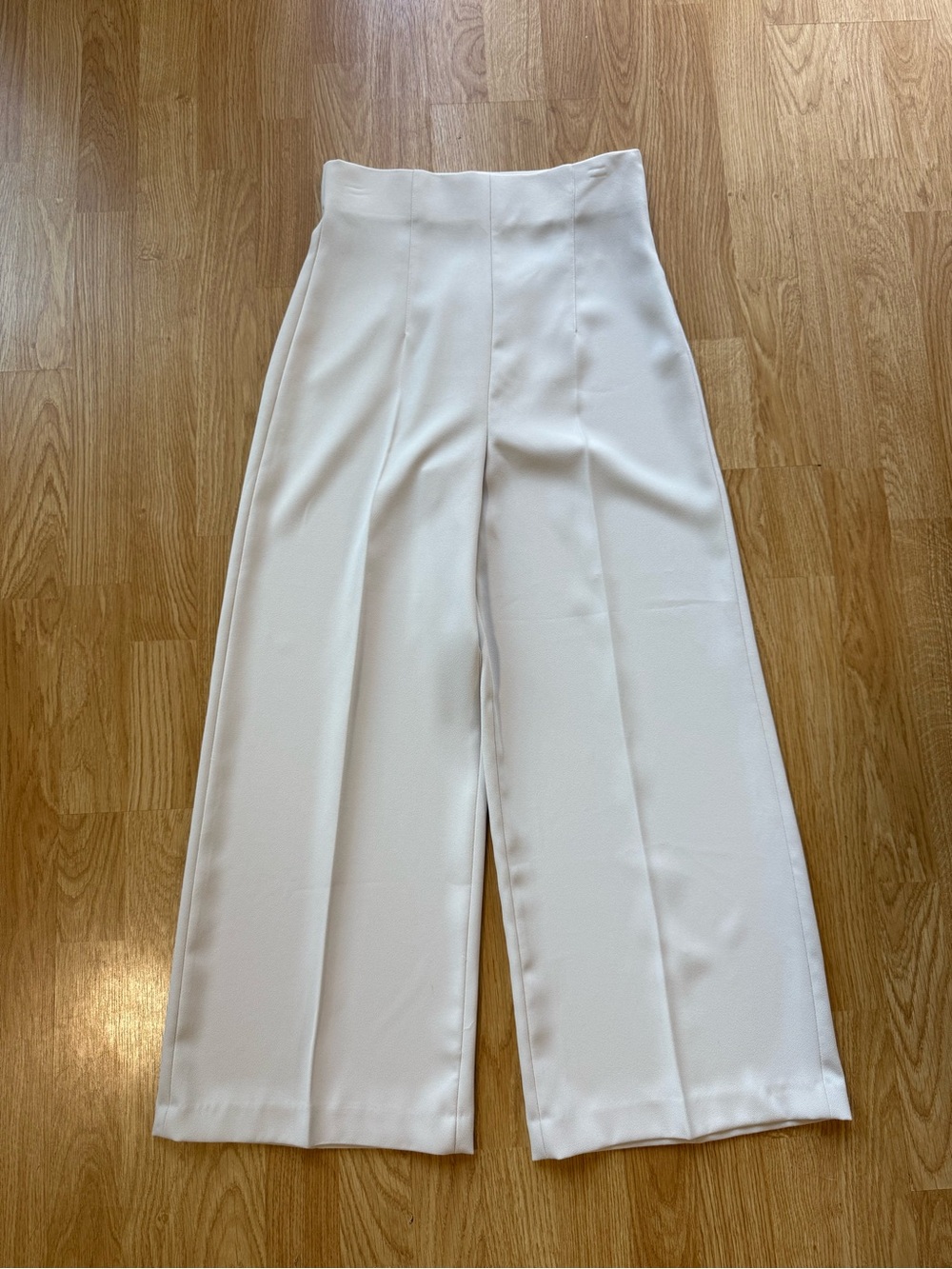 Zara Cream Wide-Leg High Waist Trousers - Size XS